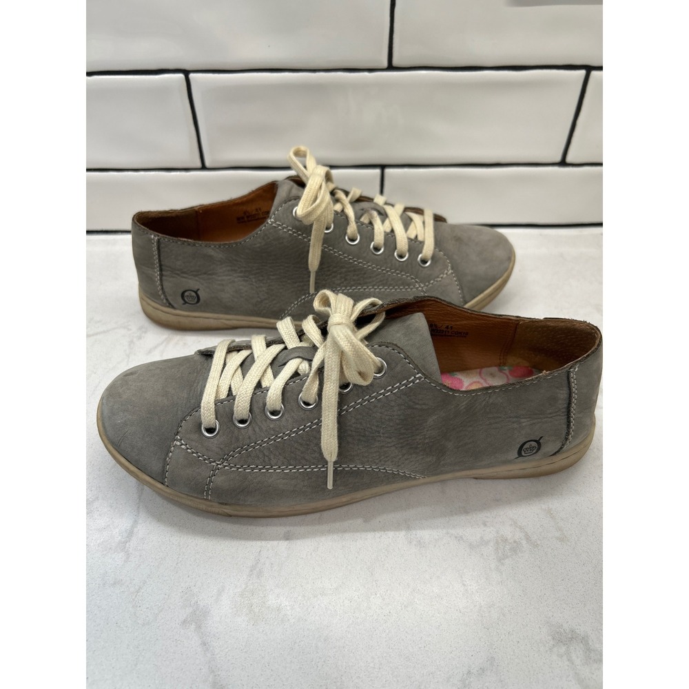 Born Grey Leather Lace Up Sneakers Low Top Flats W22211 Womens 9.5 EU 41
